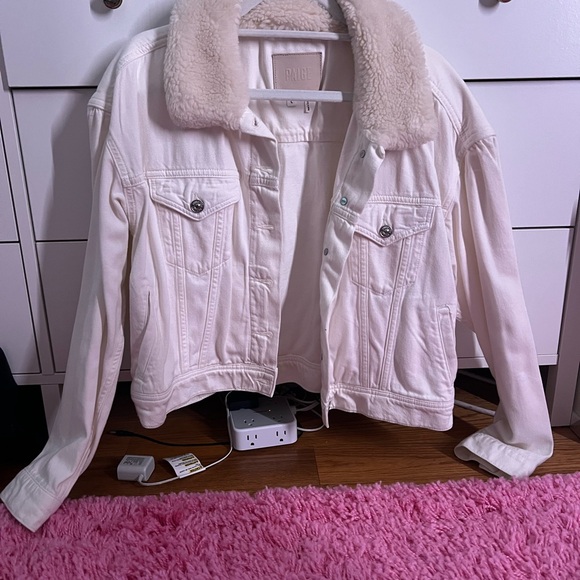 PAIGE Jackets & Blazers - PAIGE white Denim Jacket with Plush Sherpa Collar